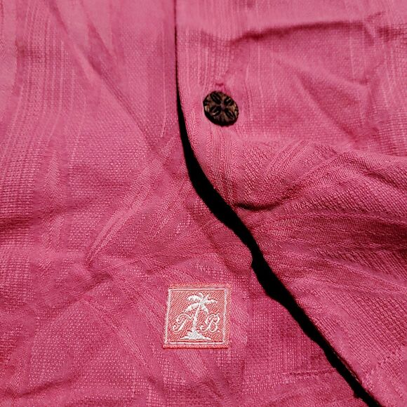 Tommy Bahama Tahitian Border Teaberry Salmon Camp Shirt Silk Cotton Blend NWOT - Picture 6 of 7